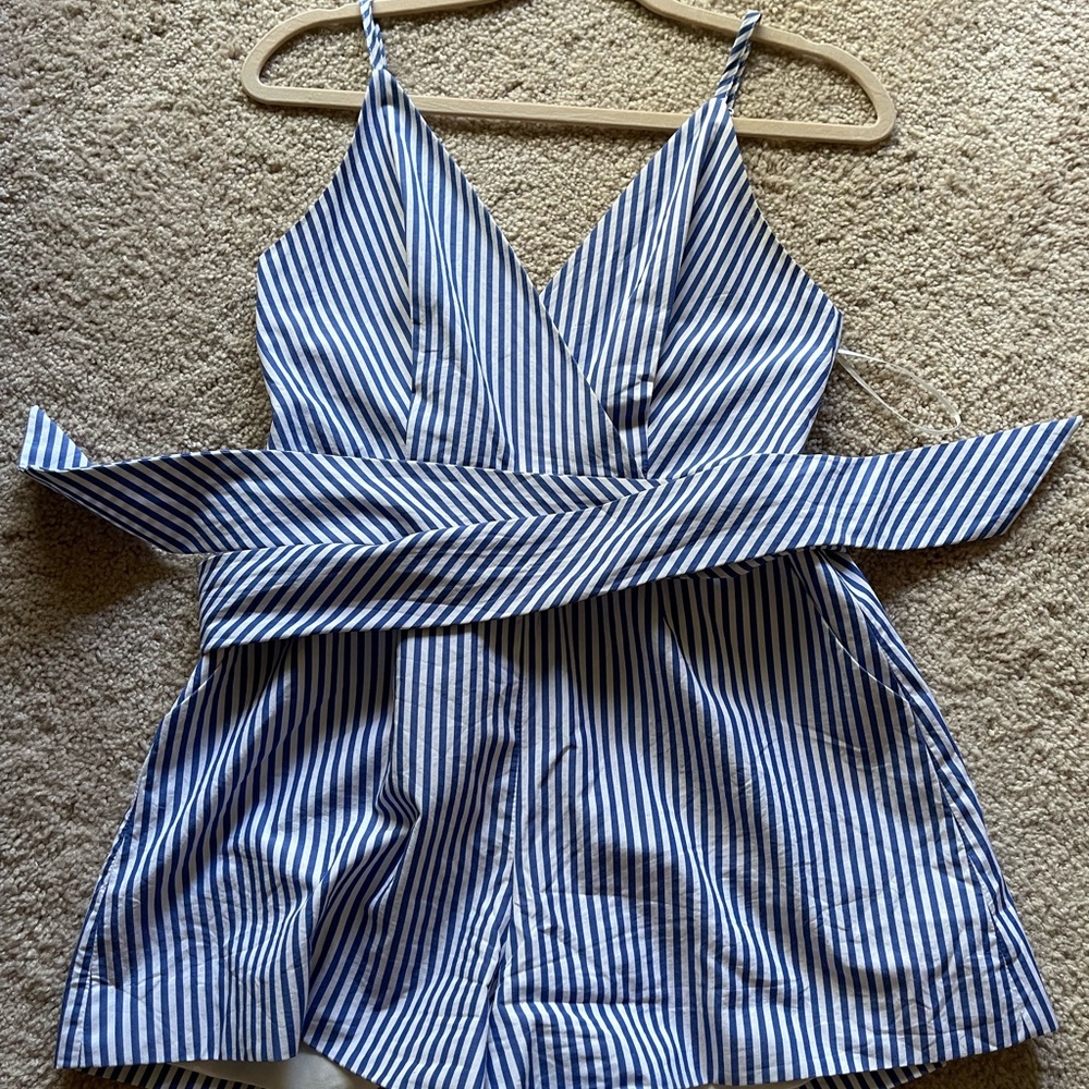 Finders Keepers Blue and White Striped Romper